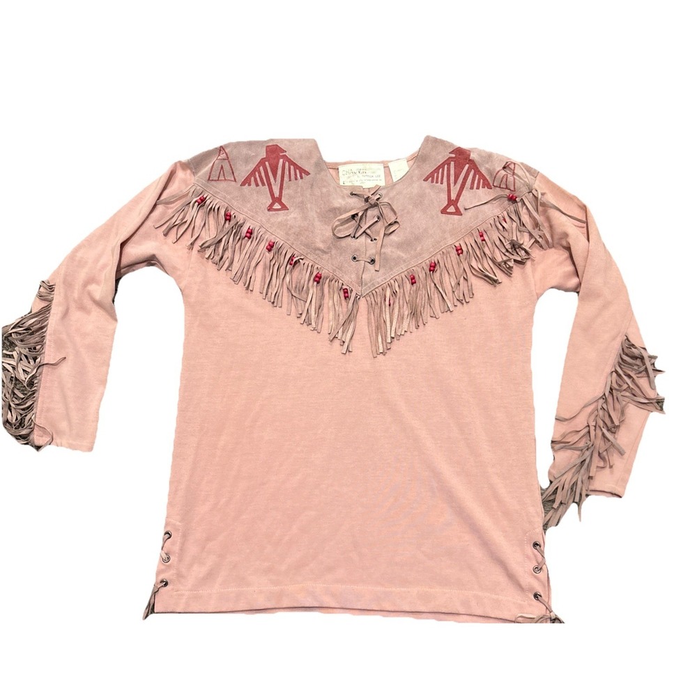 Western Style Vtg Suede Women's Fringed Shirt Size Med Aztec Southwest Festival